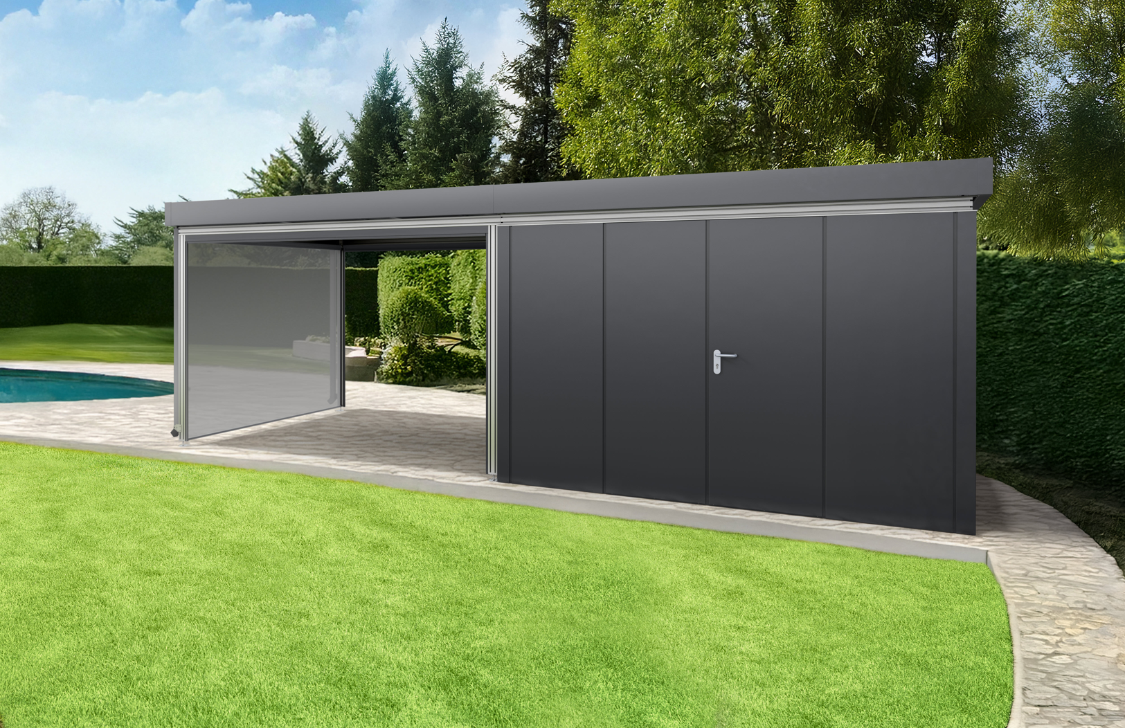 Gerätehaus Juno mit Loungevordach